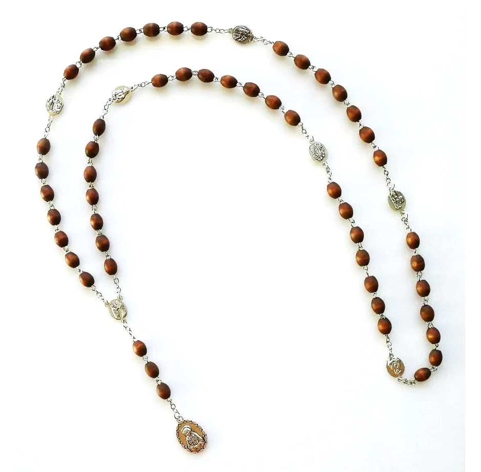 Our Lady of Seven Sorrows Brown Wood Chaplet with Free Pouch