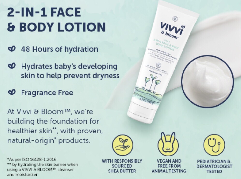 Vivvi Bloom Gentle 2in1 Baby Face And Body Whip Lotion,