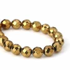 65 pcs. 6mm Golden Hematite Faceted Round Beads 15 6/8 inch strand 40cm