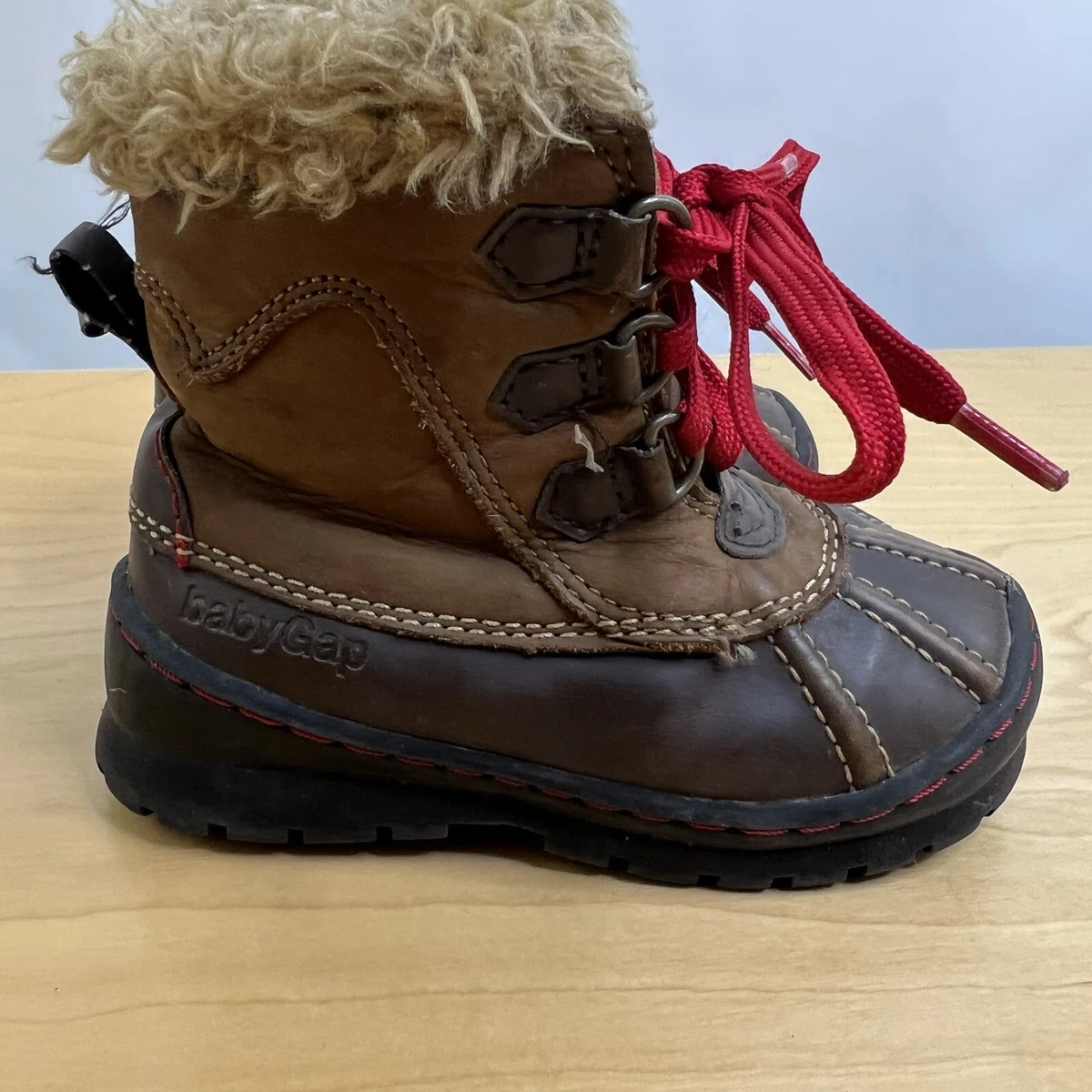 Baby Gap Brown Faux Fur Leather Duck Ankle Boots Toddler Boy 7 Thinsulate Lined