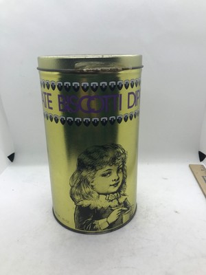 vintage metal tin La Tempesta Bakery Chocolate Biscotti large round tin 8.5''