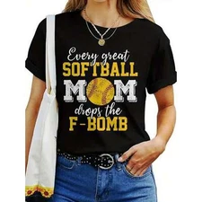 Softball Mom Pattern T-shirt, "Every Great Softball Mom Will Throw F-BOMB" Top