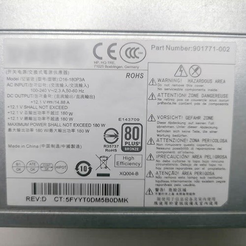 901762-00 180W D16-180P3A Desktop Power Supply For HP EliteDesk 800 G3 SFF - 第 3/7 張圖片