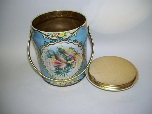 Antique Vintage Tin Box with Handle Exotic Bird Floral Design Made in England - Picture 3 of 5