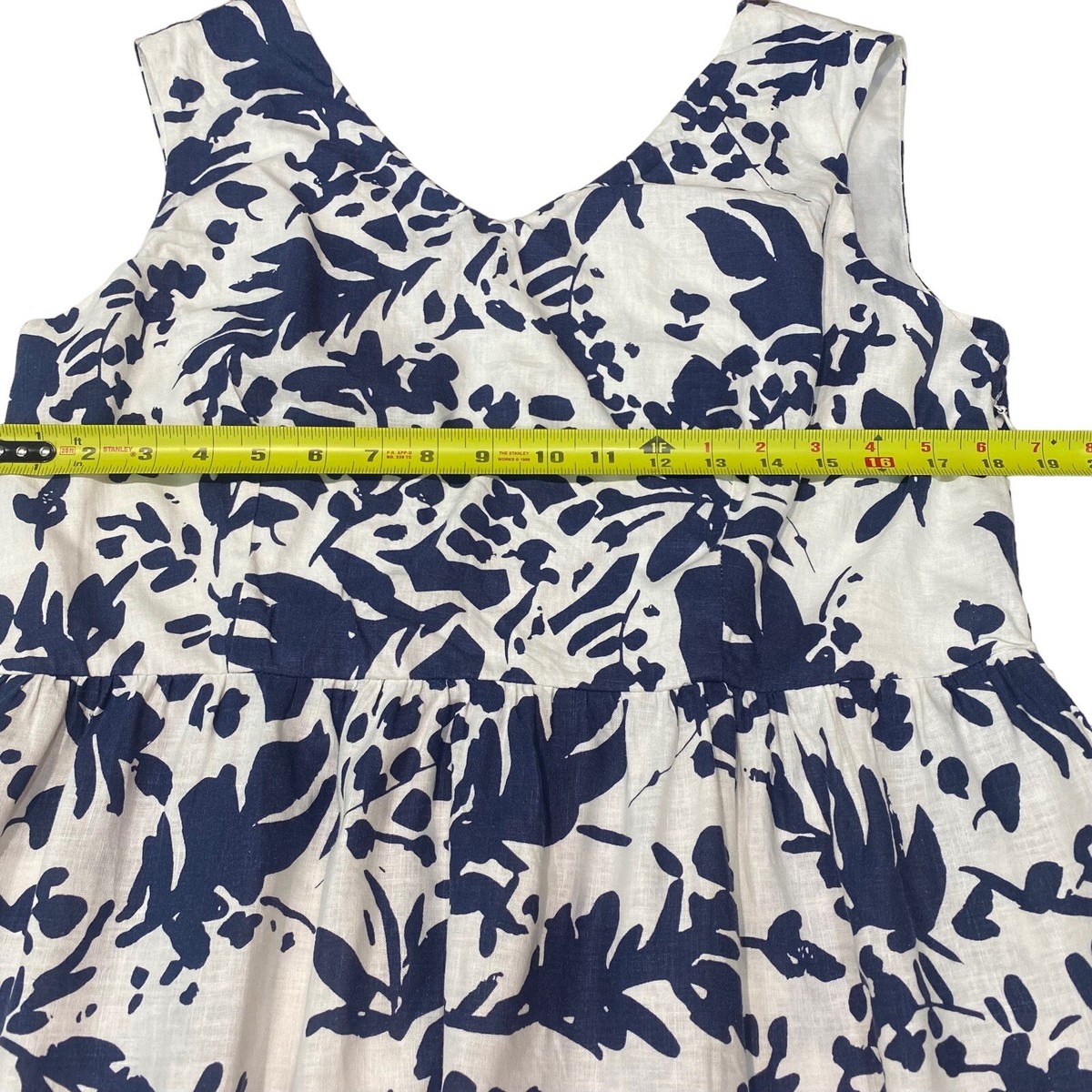 Magaschoni Women 12 linen Tiered Midi Dress White Navy Blue Magaschoni Women 12 linen Tiered Midi Dress White Navy Blue