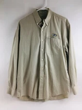 Cutter & Buck Shirt Men's Size Medium Tan Green Bay Button Up long Sleeve