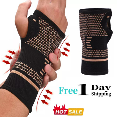 Copper Sports Wrist Hand Support Brace Splint Carpal Tunnel Sprain Arthritis 2pc