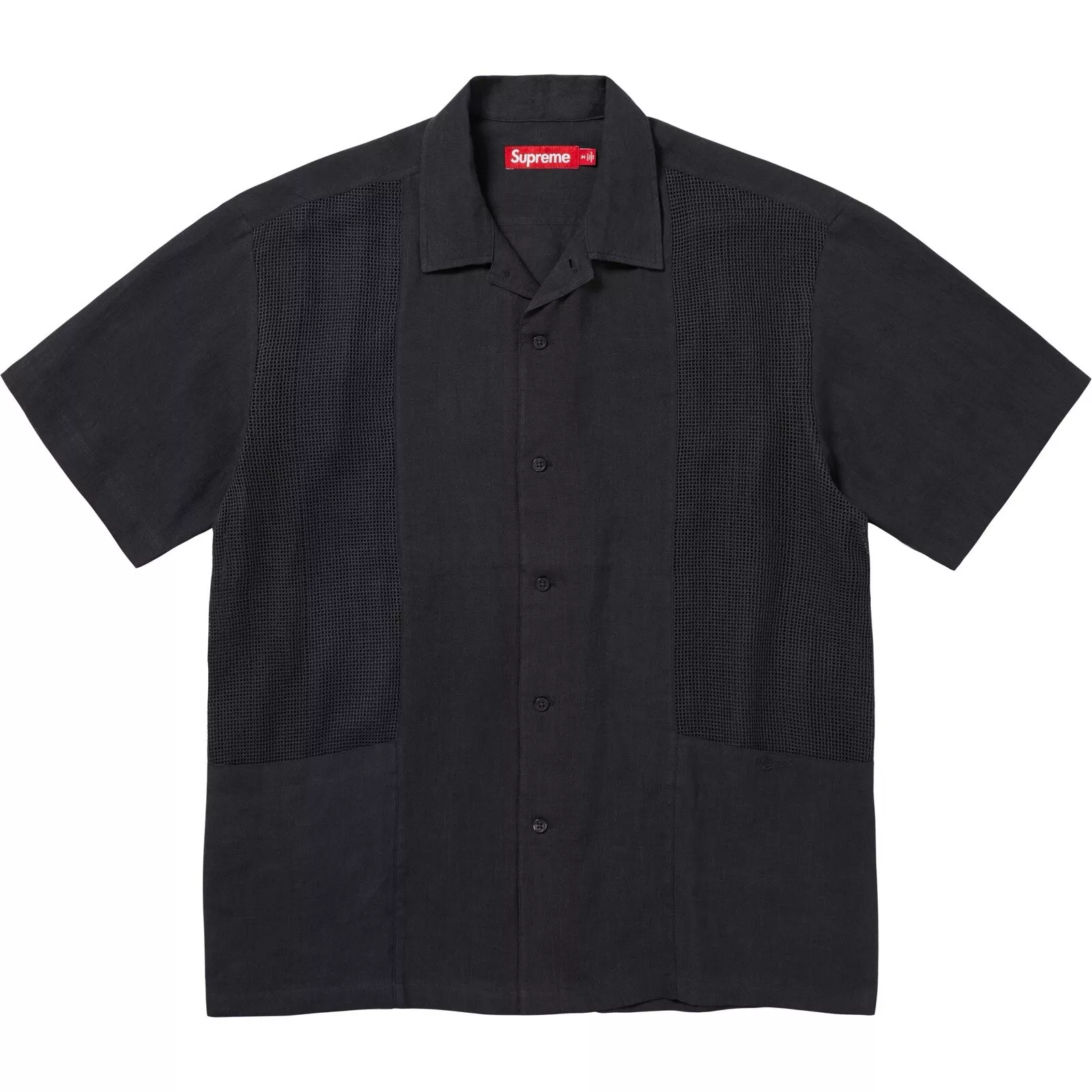 Chemise homme à manches courtes boutonnée en lin Supreme Mesh Panel en noir taille XL
