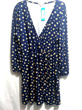 Nine Britton Womens 1X Wrap Dress Knee Length Navy Floral Long Elastic Sleeves