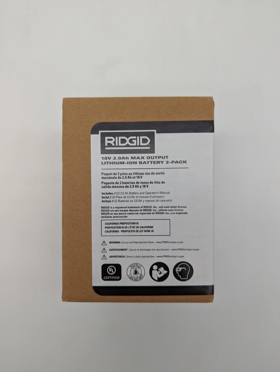 Genuine RIDGID 18V MAX Output Lithium Ion Battery 2.0Ah 2 Pack