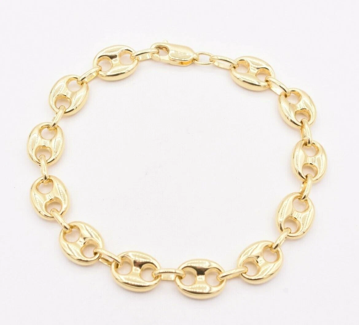 GUCCI Bracciale Catena Maglia Ancoraggio Puffato 10mm Vero Oro Giallo 10K Unisex