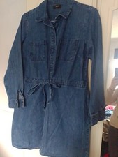 WOMENS DENIM BLUE THIN COLLARED SHORT DRESS UK 14