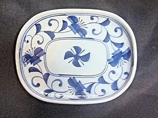 NEW Porcelain Ceramic Plate White Blue Spiral Flower Design Home Decor Plate 