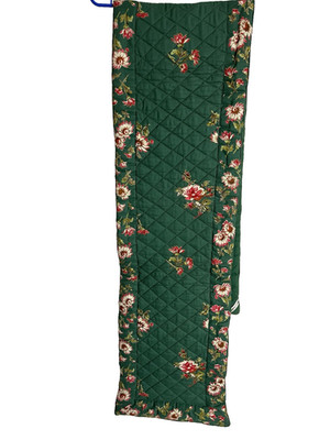 April Cornell Quilted Fabric Long Table Runner Green w/ Red Flowers 12x72 Cotton