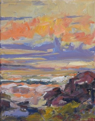 Art Orig. Oil Painting by RM Mortensen ''Paint Morning'' Beach Ocean Coast 11''X 14