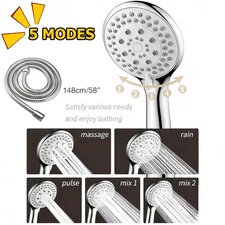 High Pressure Shower Head 5 Settings Handheld Shower Heads Spray With 5 FT Hose