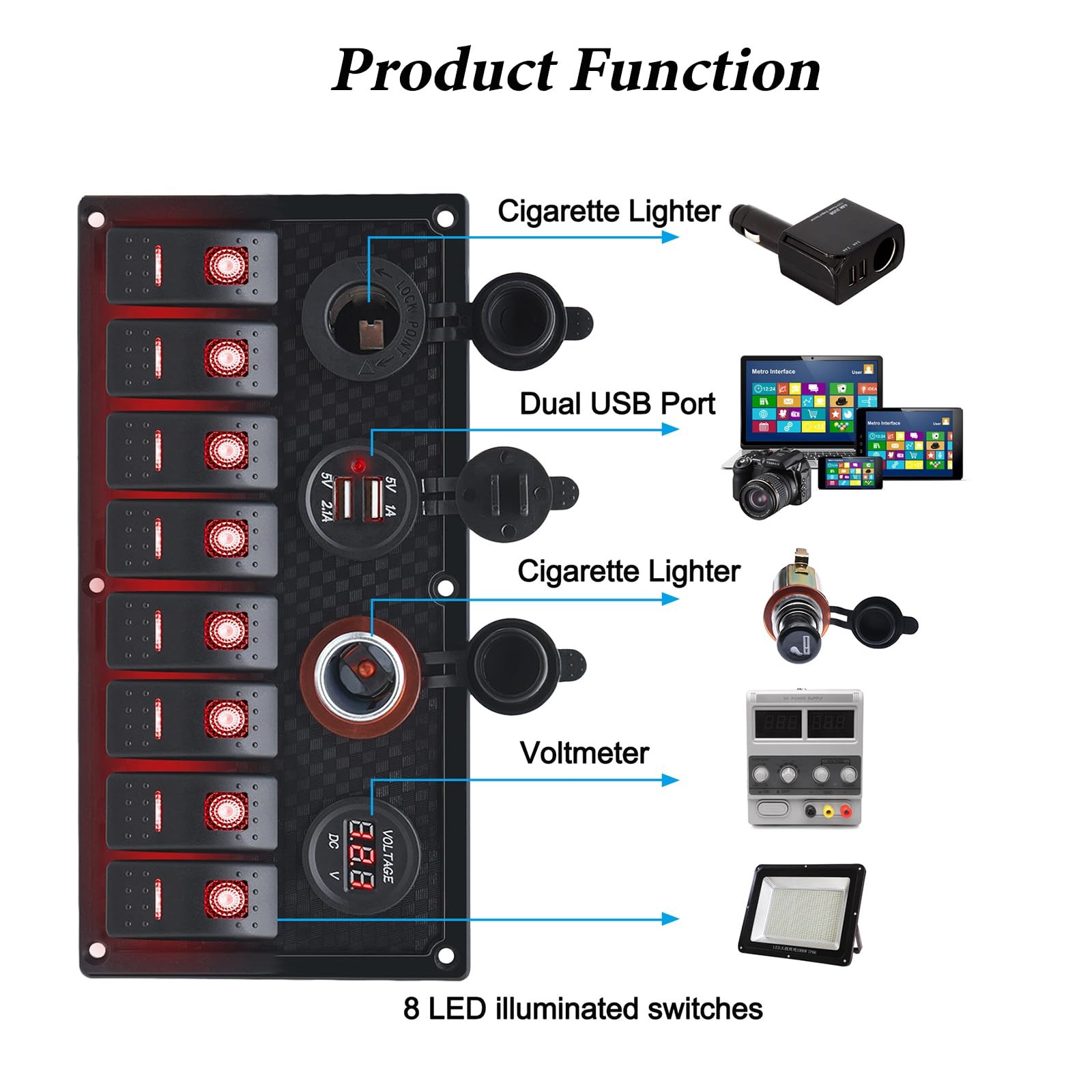Best Geloo 8 Gang Marine Rocker Switch Panel Boat Panel Waterproof, 12V Toggle