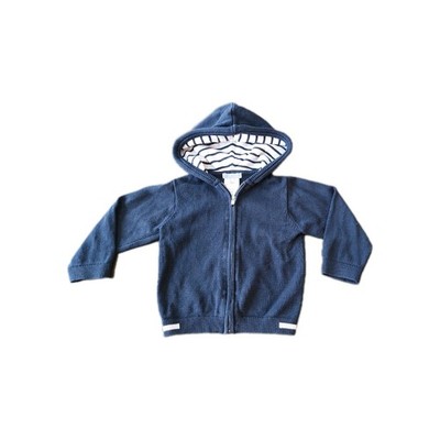 Jacadi Paris Baby Kapuzen Strick Hoodie Jacke Blau Weiß 100 % Baumwolle Gr. 86