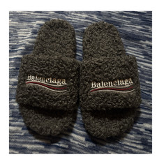 Gray Fur Slide Men's Slippers Slip-On Comfort Designer US 7.5