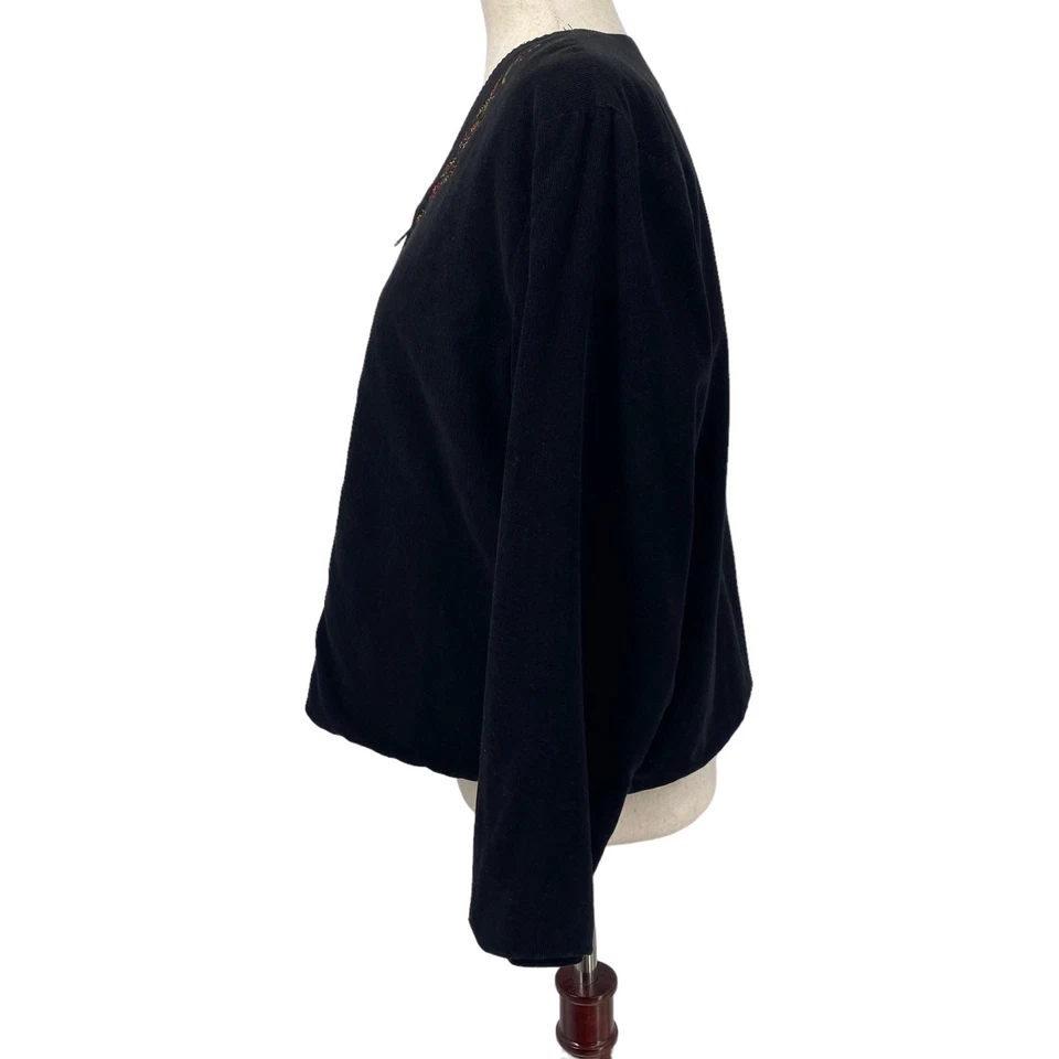 Chaqueta Suéter April Cornell Pana Cremallera M Floral Hoja Bordada Negra Foto 4 de 4