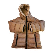 DKNY Sport Medium Brown Black Trim Jacket Winter Coat Boys Youth Size7 EUC