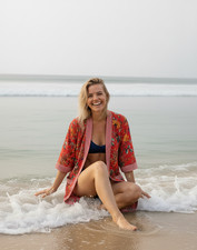 Indian Orange Bird Cotton Robe Short Kimono Sleepwear Night Suit Kimono Robe US