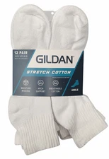 Gildan #11893 NEW Men's Shoe Size 6-12 White 12 Pair Ankle Socks