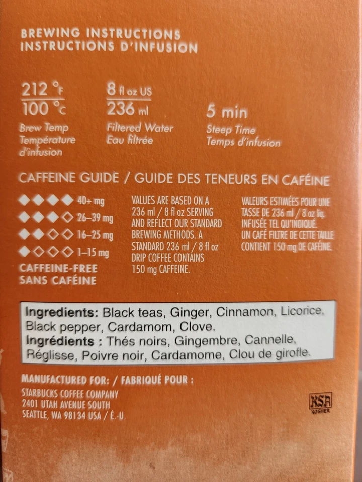 Bolsitas de té Starbucks Teavana Classic Chai, paquete de 144 sobres fecha BB: 7/30/25 Foto 4 de 4