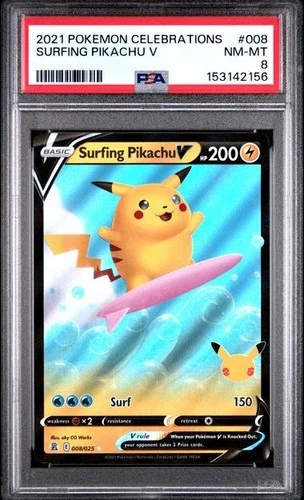 SURFING PIKACHU V 2021 Pokemon Celebrations 008/025 PSA 8 NM-MT