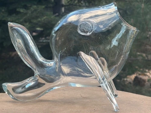 Vintage Clear Blenko Blown Glass Fish Vase, 11.75" L x 8”