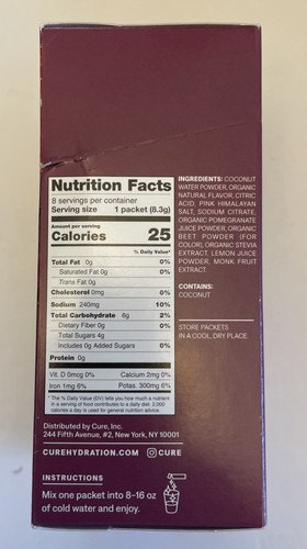 Cure Hydration Electrolyte Drink Mix Berry Pomegranate 8 Pckts - Bild 4 von 5
