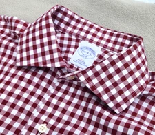 BROOKS BROTHERS SHIRT Men's 15.5 x 34/35 SLIM Burgundy White Plaid, NO IRON, NEW