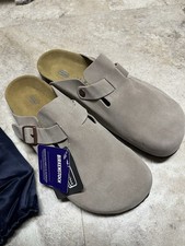Birkenstock Boston Gray Suede Soft Footbed Clog Sandals Adjustable Buckle