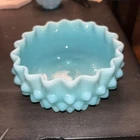 Rare Vintage Light  Turquoise Hobnail Milk Glass Candy/Powder Dish - No Lid