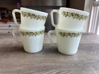 Vintage PYREX Crazy Daisy Spring Blossom Milk Glass Coffee Mugs Set of 4