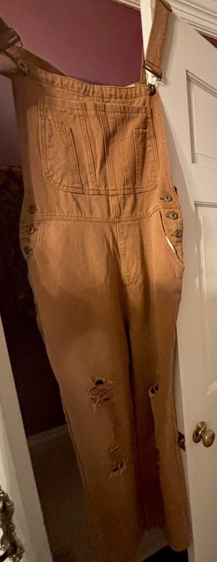 MISSLOOK Women's Brown Bib Overalls Jumpsuit w/ Pockets Distressed Rips