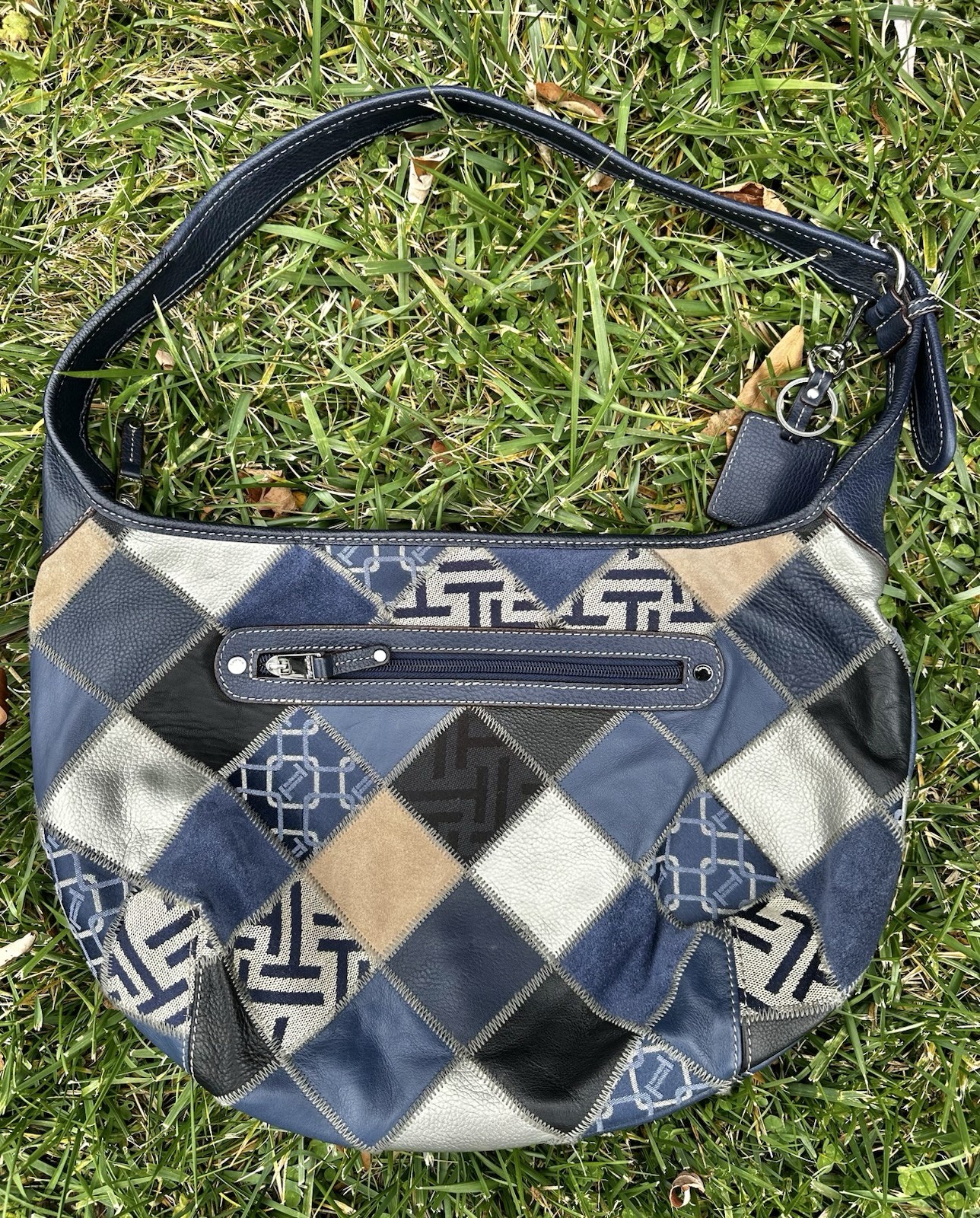 TIGNANELLO Blue Leather/Suede Patchwork Retro Hob… - image 1