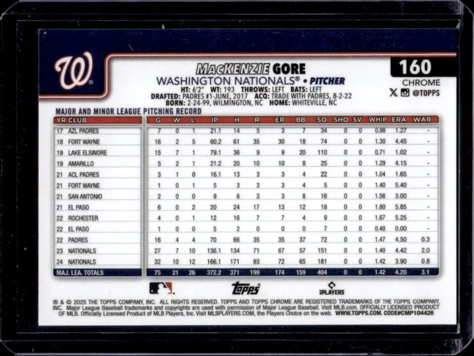 2025 Topps Chrome MacKenzie Gore Orange Geometric Refractor #21/25 Nationals - Image 2 of 2