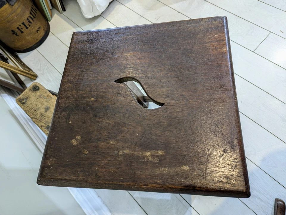 Antique Oak Laboratory Artists Stool Kitchen Solid Angular Hard Wood Design Post - Image 2 of 4