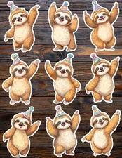 Party Sloth Die Cut Vinyl Stickers Set Scrapbooking Laptop Water Bottle