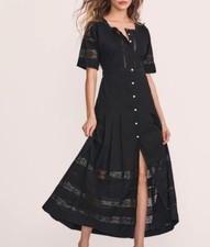 LOVESHACKFANCY Edie Cotton Crochet Lace Midi Dress Black Size Small $325 NEW