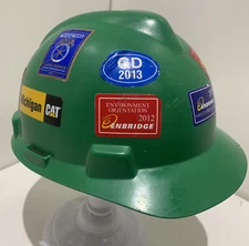 Union Hard Hat Helmet Green MSA Head Protection Stickers Medium Enbridge Costume