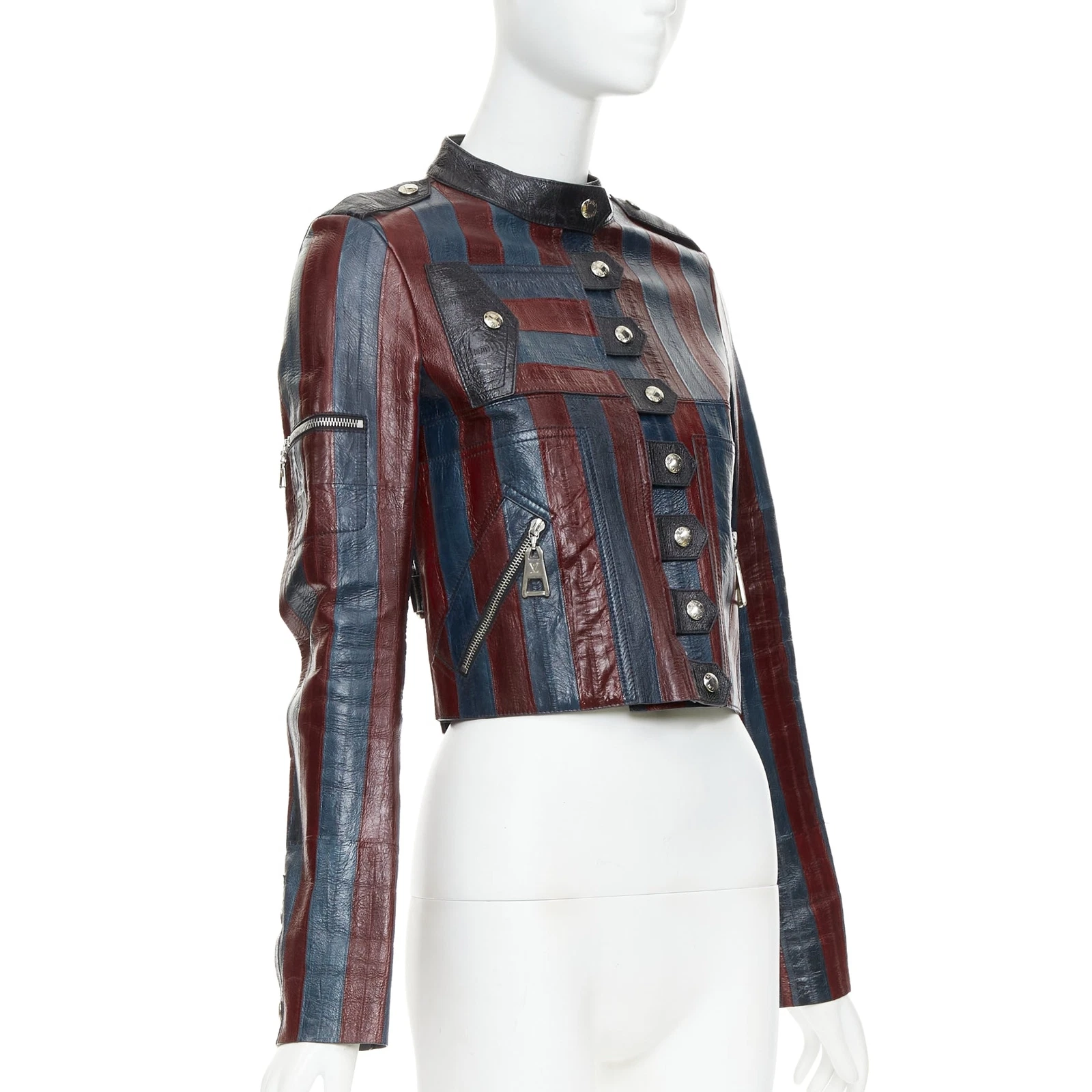 LOUIS VUITTON（LV） Giacca moto Louis Vuitton 2015 Runway blu navy bordeaux pelle anguilla FR36 S