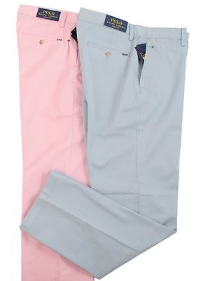 POLO RALPH LAUREN CLASSIC FIT FOSTER PINK HAMPTON BLUE LOGO MEN FLAT FRONT PANTS