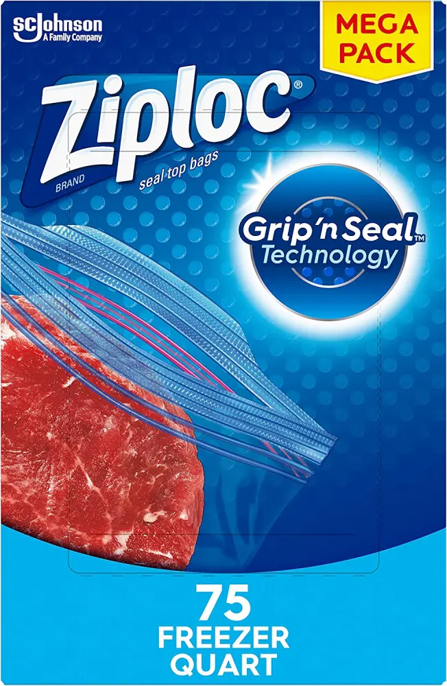 Ziploc Quart Food Storage Freezer Bags, Grip 'n Seal Technology for 75  Count