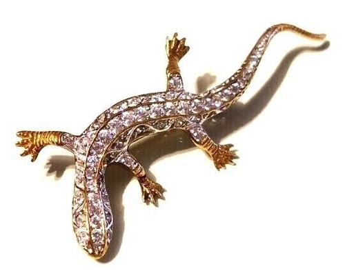 Broche Vintage En Argent Sterling - Lézard Ou Salamandre Orné De Strass Argentés