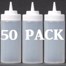 50 PACK / CASE 16 oz Clear Plastic Squeeze Bottle Condiment Dispenser Ketchup
