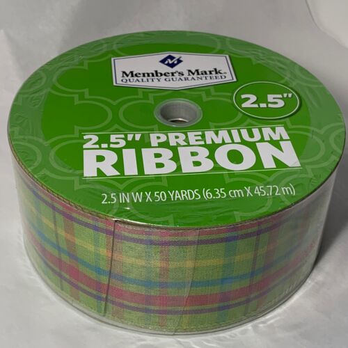NEW Wire Edge GREEN PLAID Multi Color RIBBON 50 Yds 2.5" Spring CRAFT EASTER