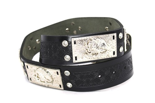West Star Texas Concho Black Belt Mexican Eagle Clear Rhinestones for Pants 34 - Picture 2 of 7