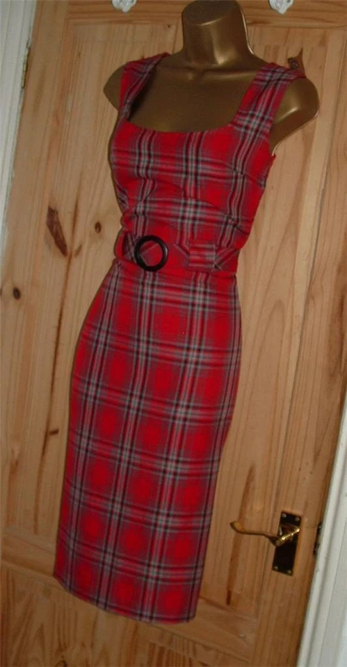 Vestido cinturón vintage a cuadros tartán rojo galaxia lápiz ondulación elegante día/fiesta 12 10 Foto 3 de 4